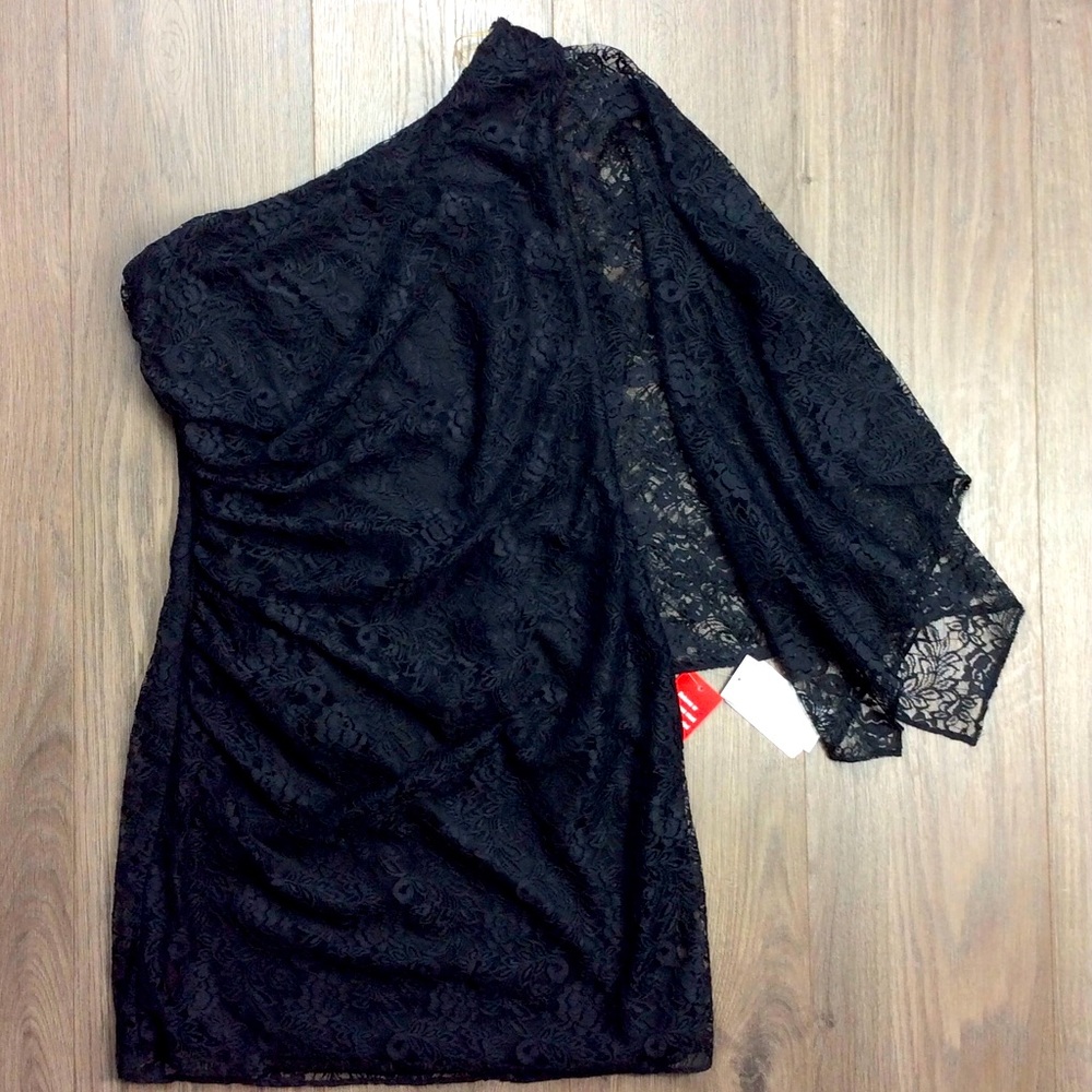 Black lace one shoulder dress